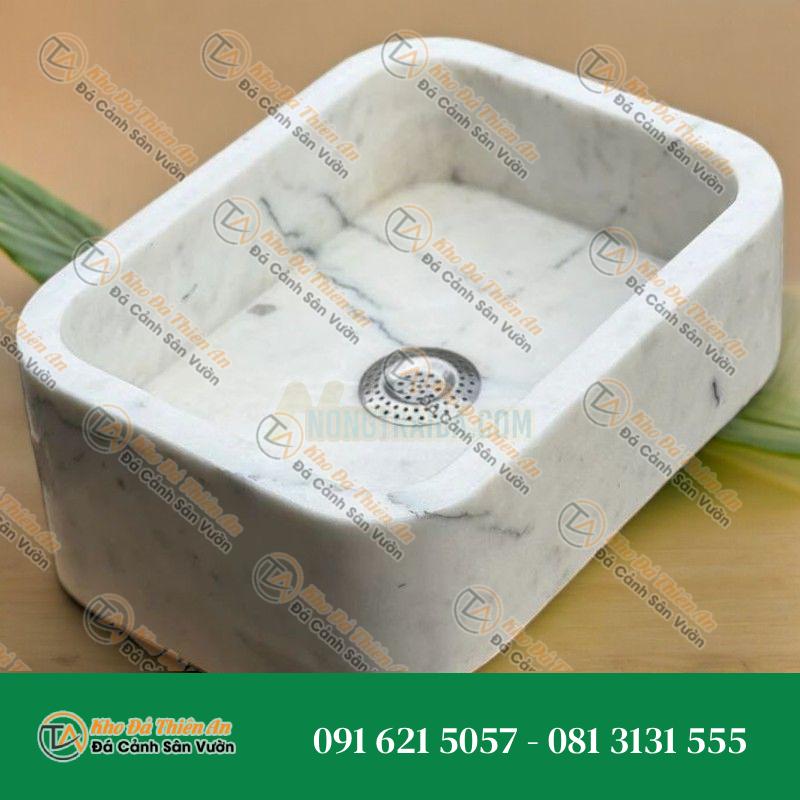 Lavabo đá marble trắng vuông mini