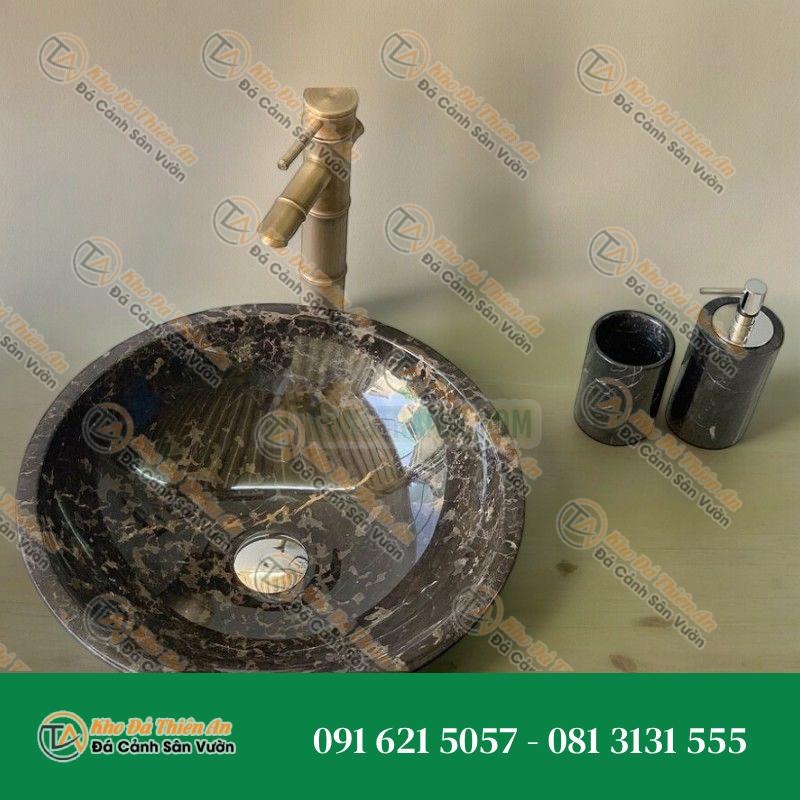 Lavabo đá marble tròn mỏng nâu Đức