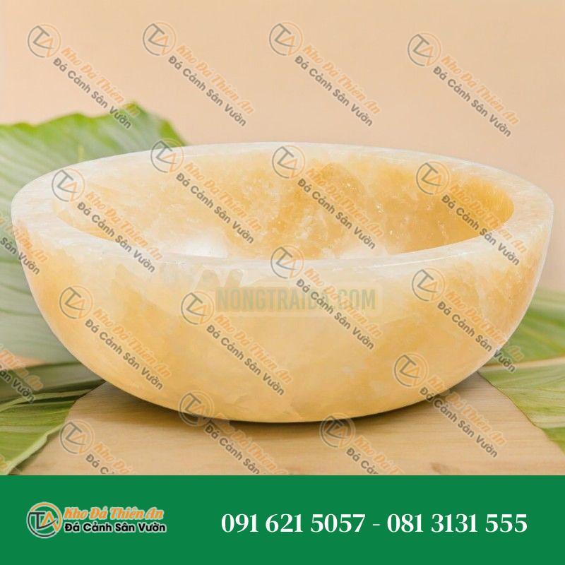 Lavabo đá marble vàng vân gỗ thấu quang