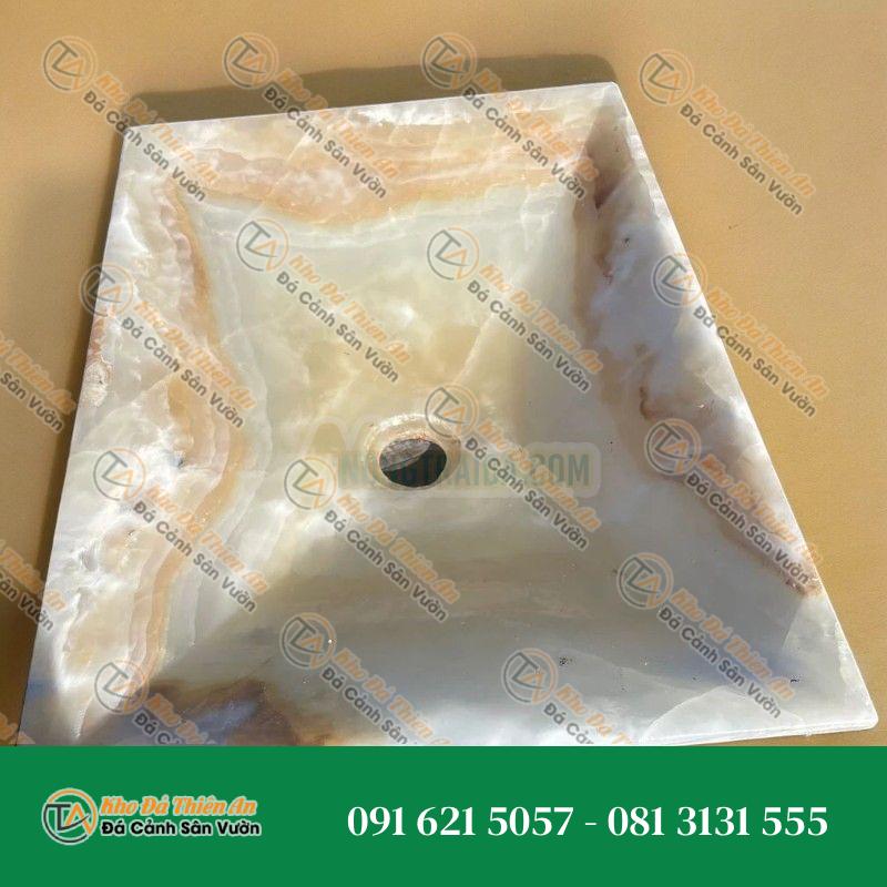 Lavabo đá onyx vàng vát cạnh