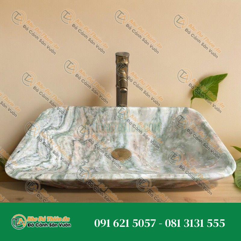 Lavabo đá thạch anh onyx xanh vát cạnh