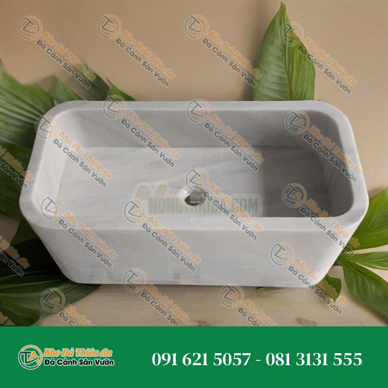 Lavabo đá trắng cẩm thạch chữ nhật sâu lòng