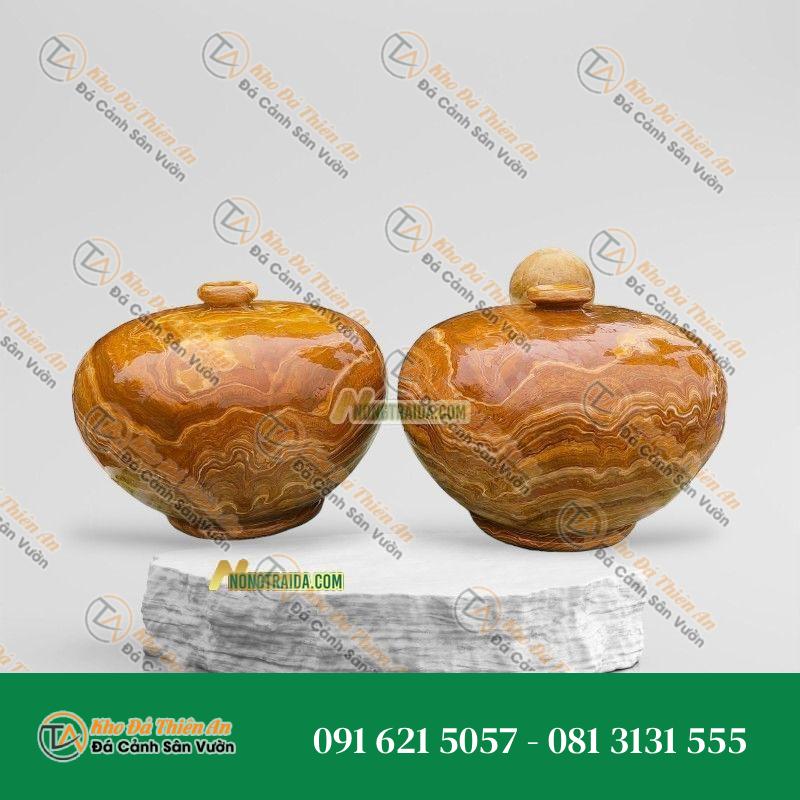 Lọ Hoa Bằng Đá Cẩm Thạch Vân Gỗ 40cm