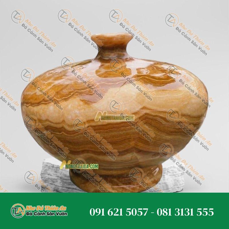 Lọ Hoa Đá Để Bàn Bầu Đá Vân Gỗ 44cm