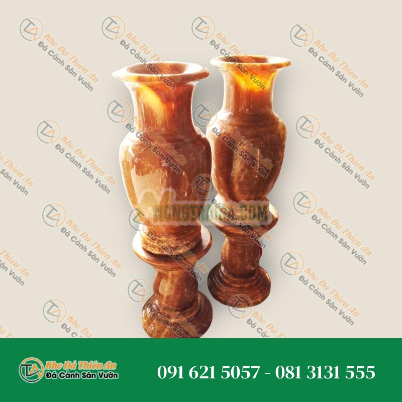 Lọ hoa đá hổ phách, cao 60cm, (đôi), có đế đá mật ong cao 30cm