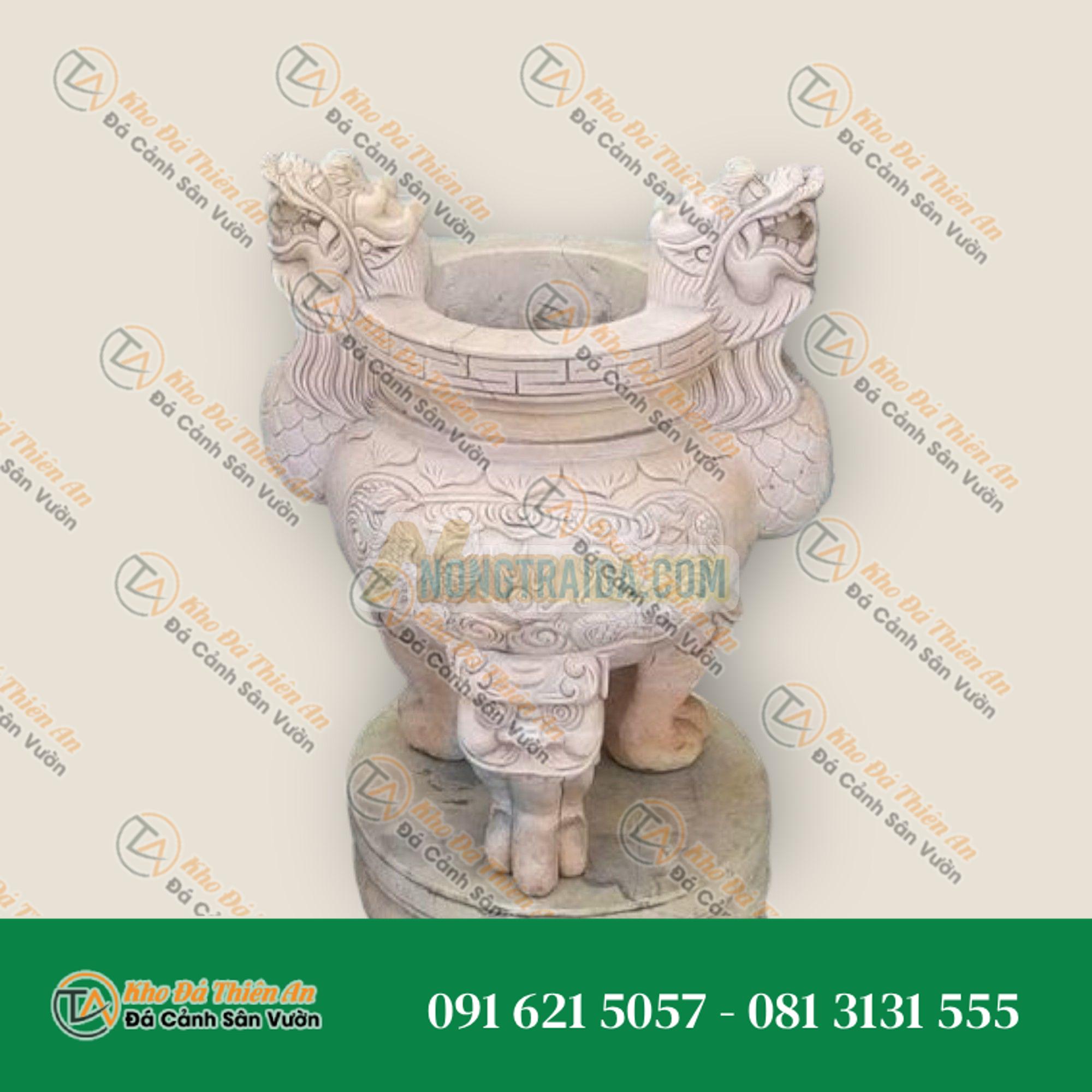 Lư hương 3 chân đá cẩm thạch vàng cà rốt