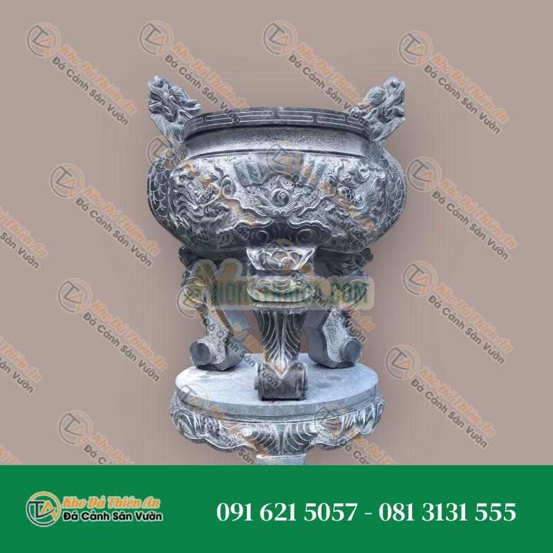 Lư hương bằng đá đen cham rồng cao cấp