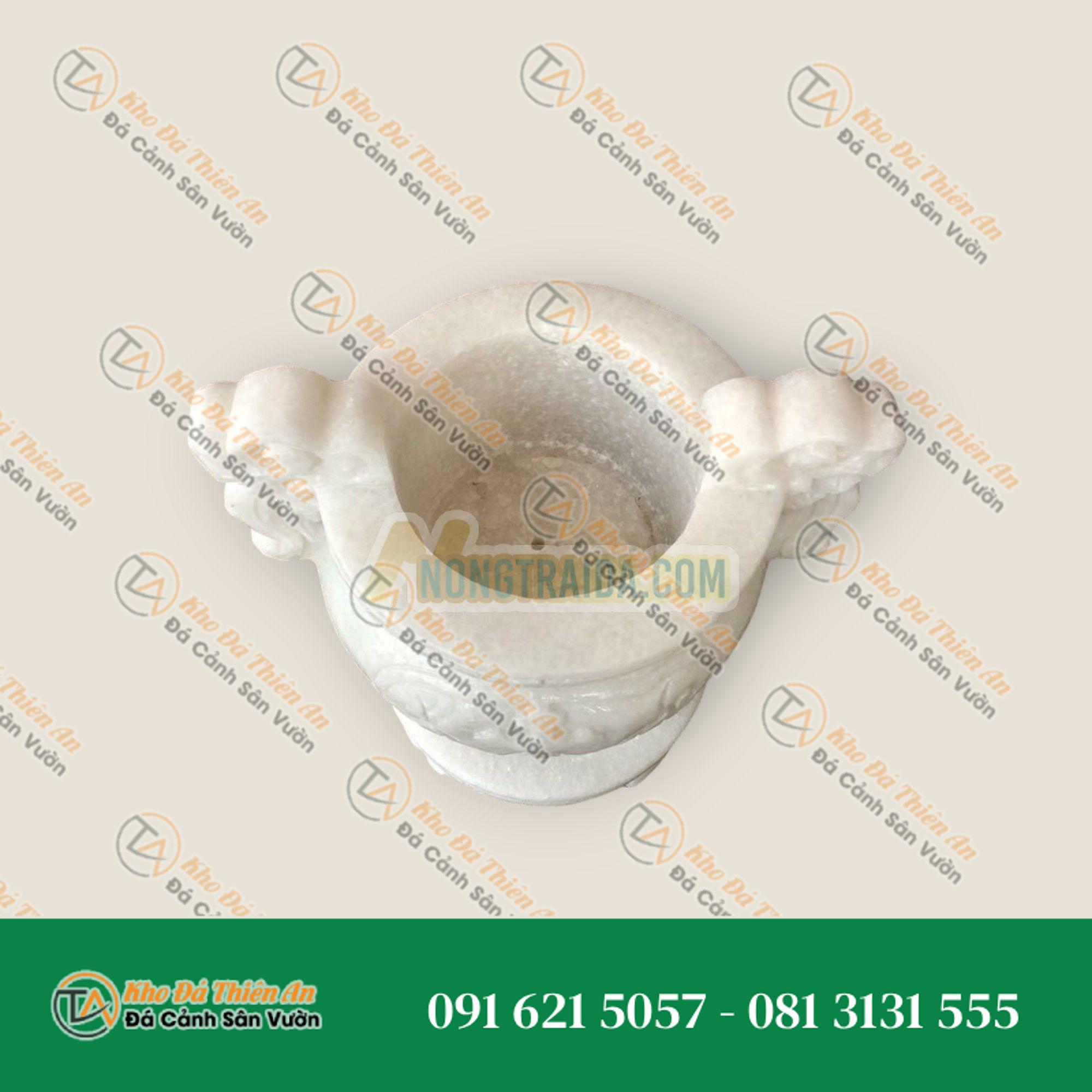 Lư hương, bát hương, bát nhang thờ cúng chạm thánh giá thiên chúa giáo, công giáo đặt bàn thờ, mộ đá trắng – Cao 40cm