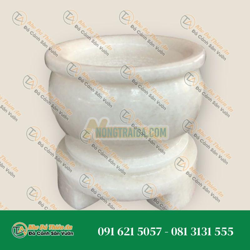 Lư hương, bát hương, bát nhang trang trí bàn thờ đá cẩm thạch trắng – Cao 15cm