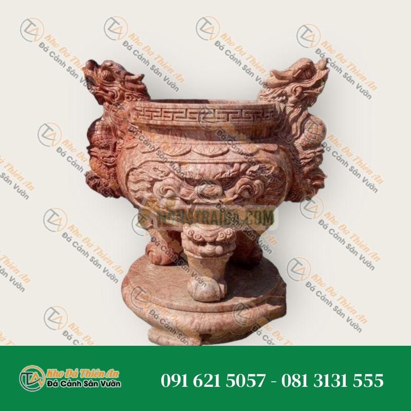 Lư hương đá cẩm thạch hồng cao 90cm