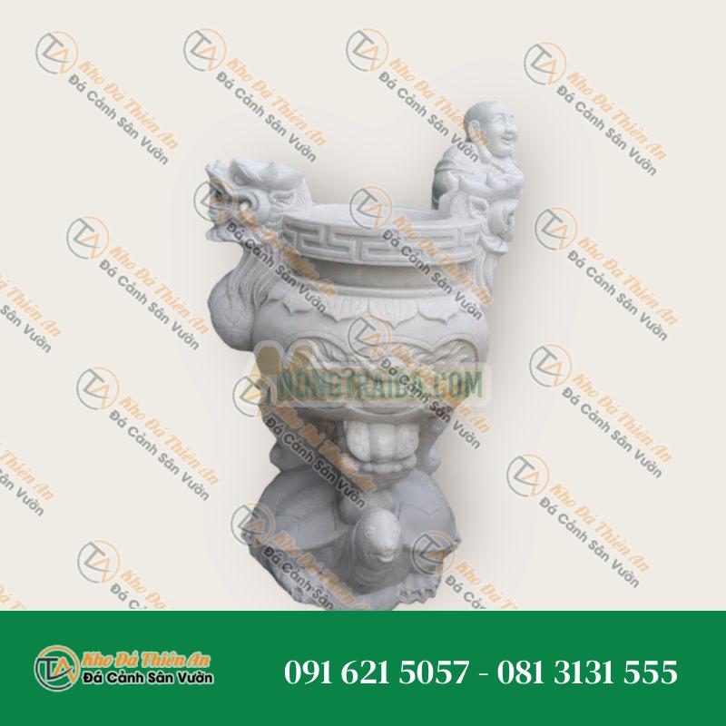 Lư hương đá cẩm thạch trắng 55cm m đế rùa