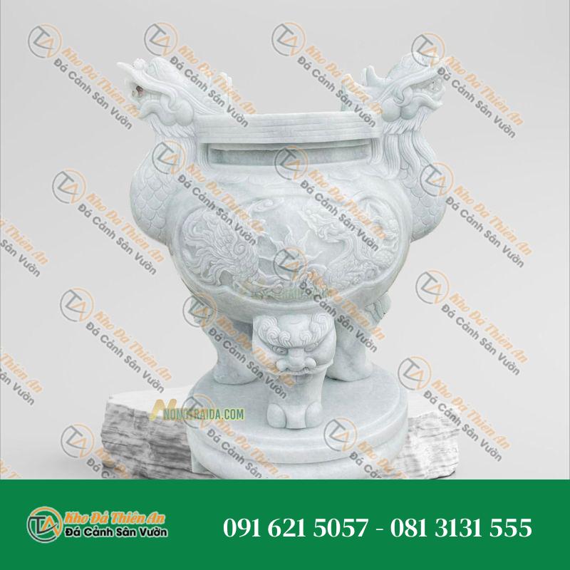 Lư Hương Đá Cẩm Thạch Trắng Rộng 85cm