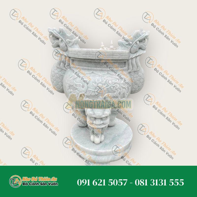 Lư hương đá cẩm thạch trắng xanh 92cm