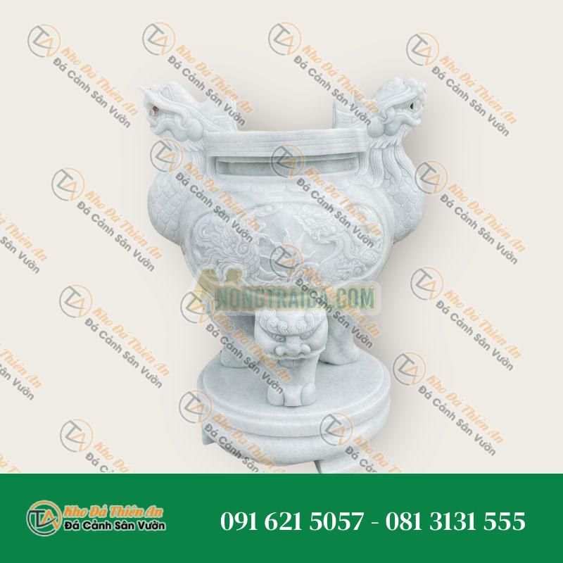 Lư hương đá cẩm thạch trắng xanh 95cm