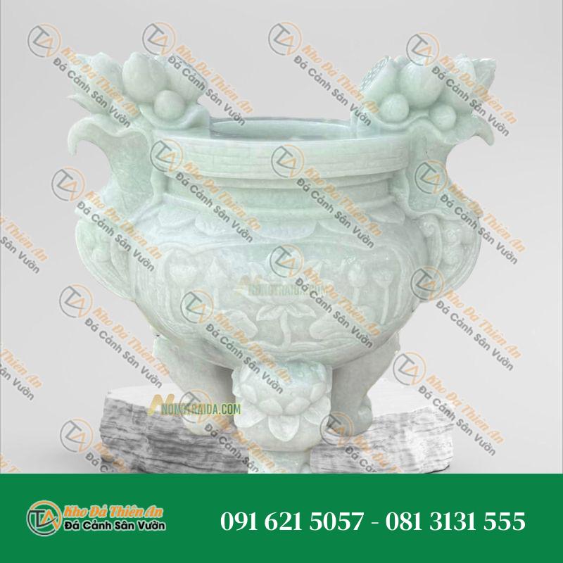 Lư Hương Đá Cẩm Thạch Trắng Xanh Rộng 77.5cm