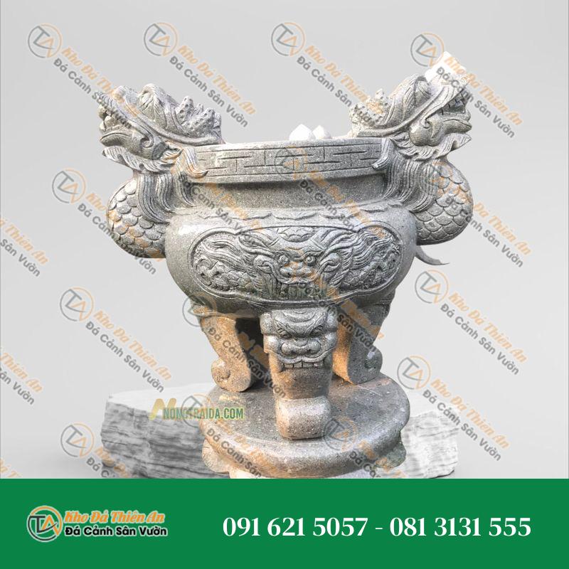 Lư Hương Đá Cuội Xanh Hoà Bình Rộng 77.5cm