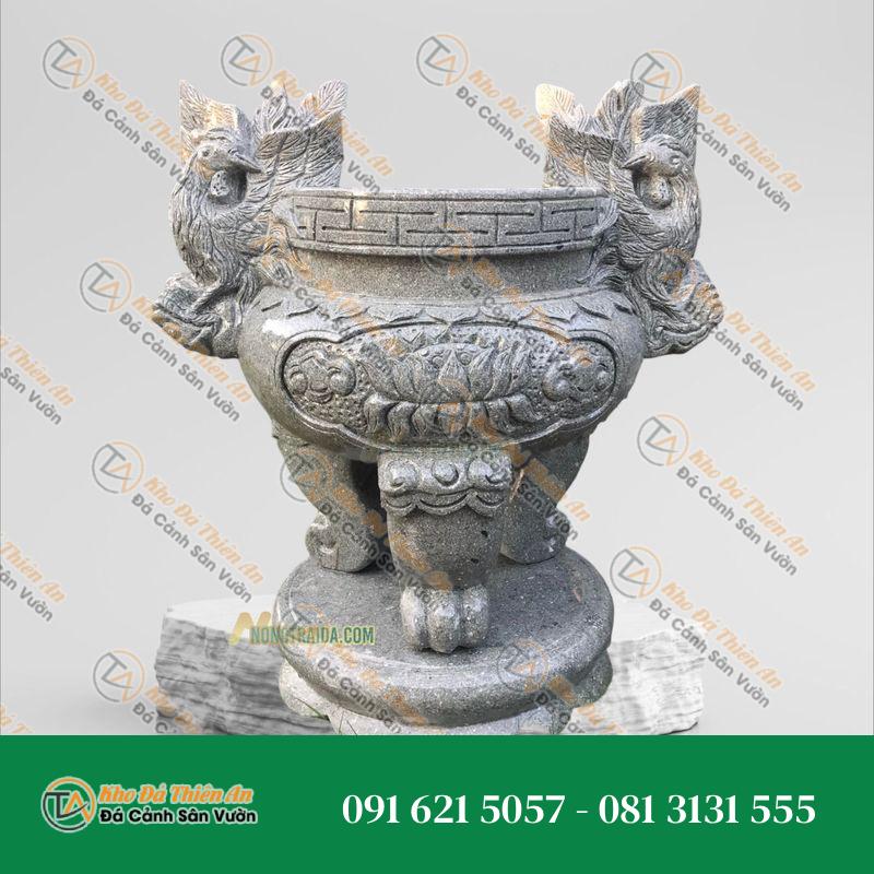 Lư Hương Đá Granite Cuội Trắng Xám Rộng 90cm