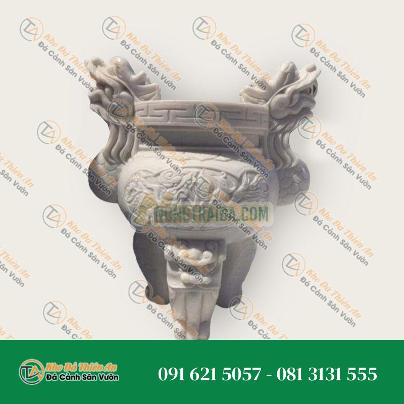 Lư hương đá tròn cẩm thạch trắng cao 80cm