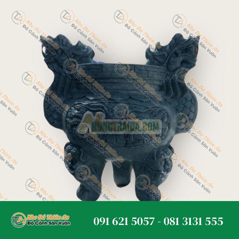 Lư hương đá xanh rêu đậm 90cm