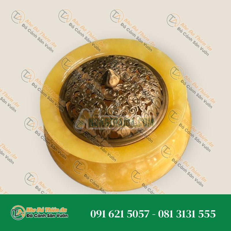 Lư xông trầm hương, hủ đỉnh đốt nhang, trầm hương đá ngọc hoàng long – Cao 12cm