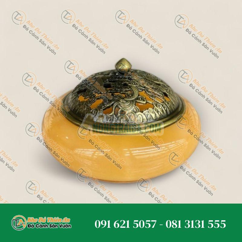 Lư xông trầm hương, hủ đỉnh đốt nhang, trầm hương đá ngọc hoàng long – Cao 6cm