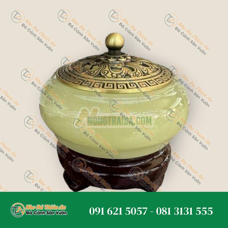Lư xông trầm hương, hủ đỉnh đốt nhang, trầm hương đá ngọc hoàng long – Cao 6cm