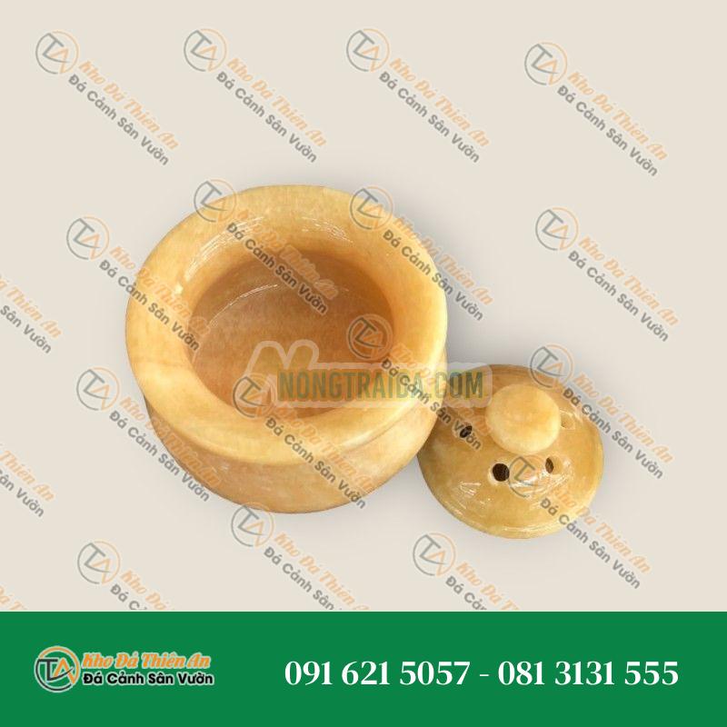 Lư xông trầm hương, hủ đỉnh đốt nhang, trầm hương đá ngọc hoàng long – Cao 9cm
