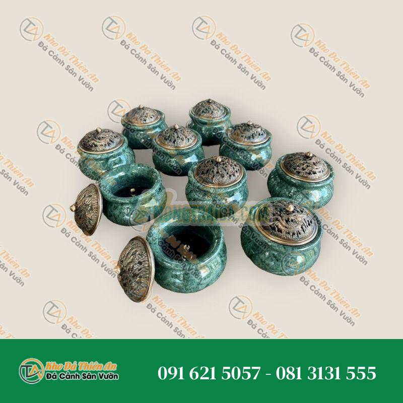 Lư xông trầm hương, hủ đỉnh đốt nhang, trầm hương đá ngọc serpentine