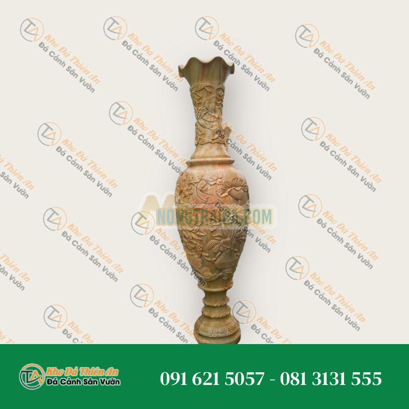 Lục bình đá cẩm thạch vàng, chạm sen, cao 120cm