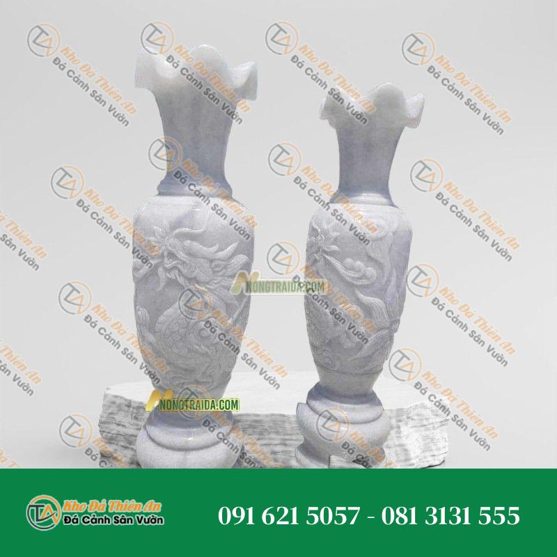Lục Bình Đá Trắng Chạm Rồng 48Cm