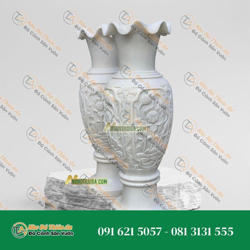 Lục Bình Đá Tự Nhiên Trắng Cẩm Thạch 50Cm