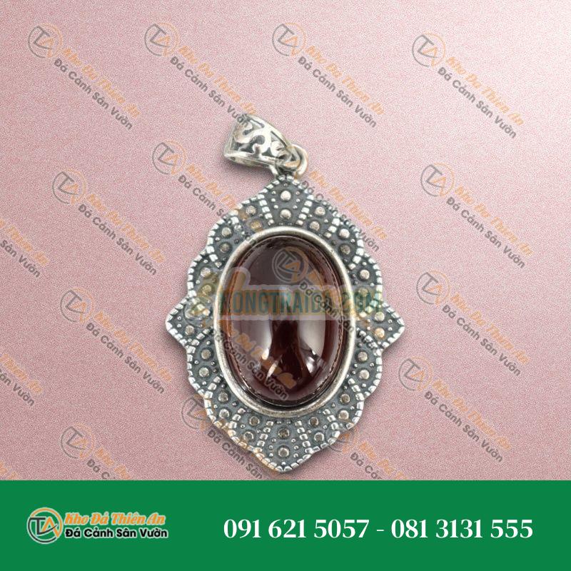 Mặt đá Garnet hoa văn bạc 925
