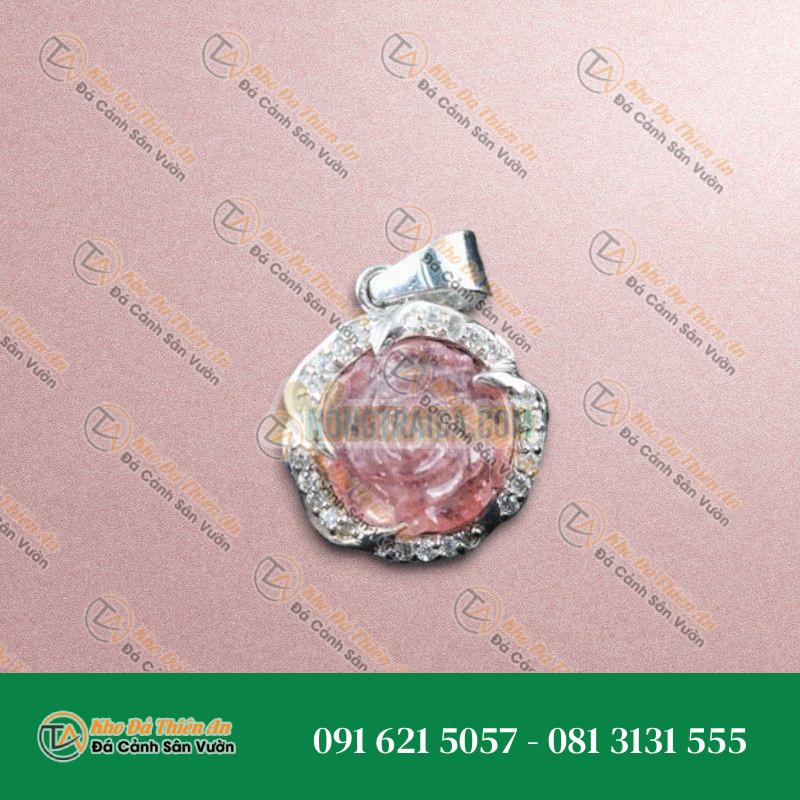 Mặt dây chuyền hoa mẫu đơn thạch anh dâu đỏ