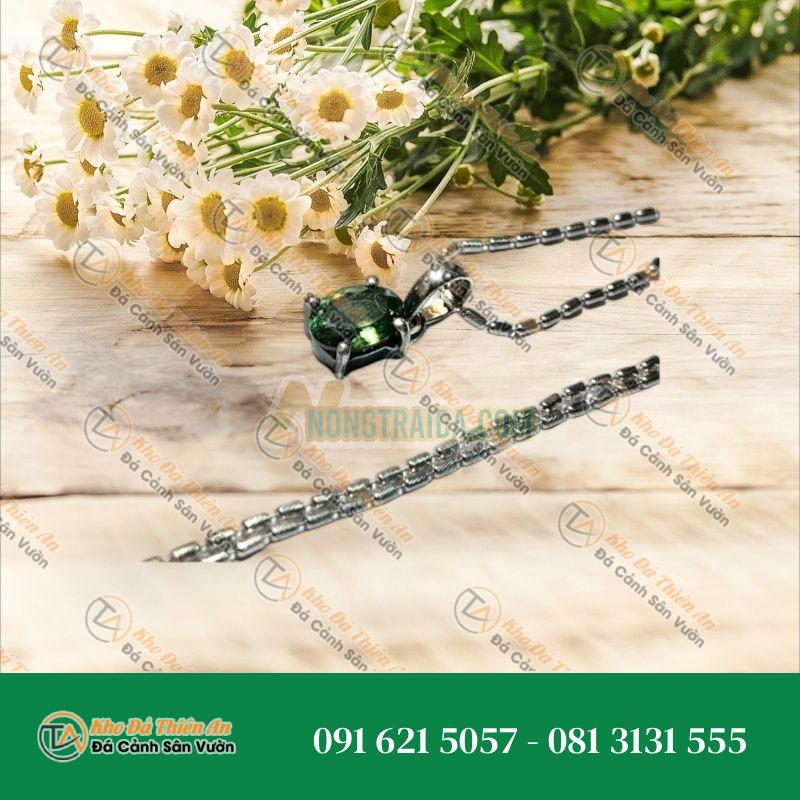 Mặt dây đá Tourmaline xanh bạc 925 cao cấp