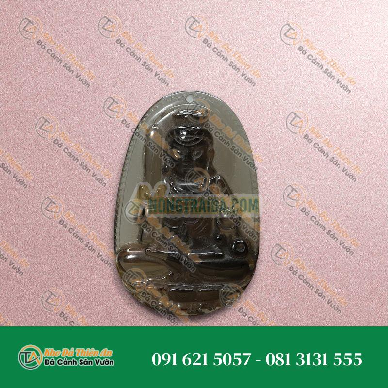 Mặt Phật bản mệnh tuổi Mùi Thân đá thạch anh khói 50x32mm