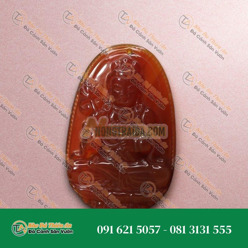Mặt Phật bản mệnh tuổi Ngọ đá mã não đỏ 49x31x8mm