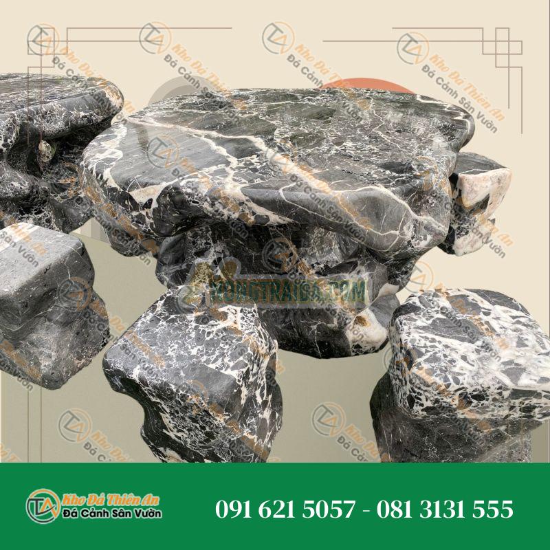 Mẫu bàn ghế đá da báo trắng, đá cẩm thạch