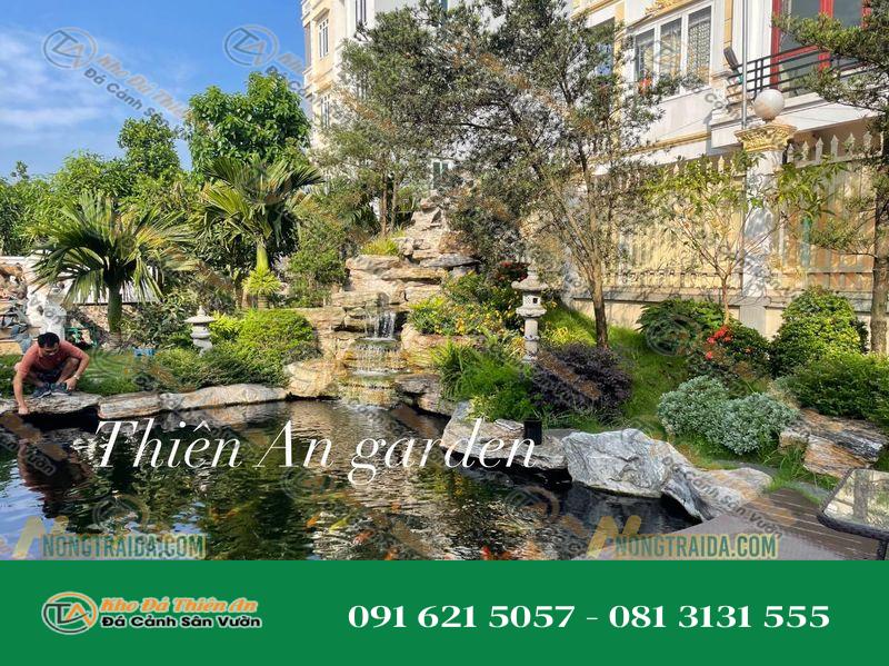 Mẫu Hồ Cá Koi Thác Nước Đá Cổ Thạch + Vân Mây Bể