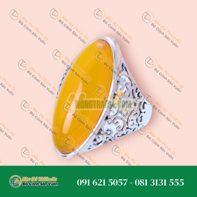 Nhẫn bạc Thái 925 đá Chalcedony vàng size 13