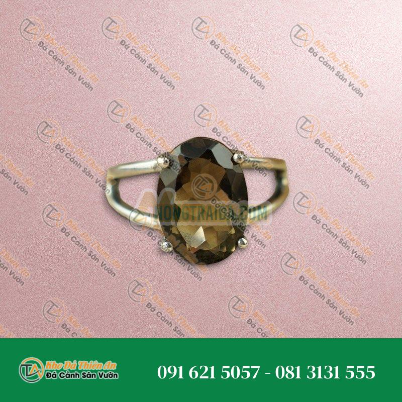 Nhẫn nữ Thạch anh khói bạc 925 cao cấp size 15