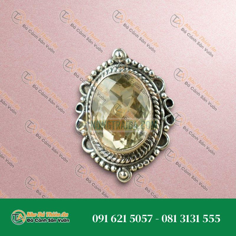 Nhẫn Thạch anh vàng chanh bạc 925 size 15