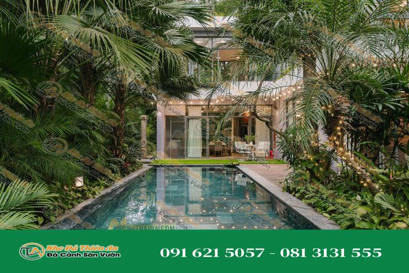 Ốp lát đá sọc dưa bể bơi xịn xò tại Rosee Villa – Eco Green Villa
