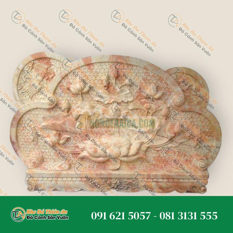 Phù điêu đá cẩm thạch vàng “hoa sen” 90x125cm