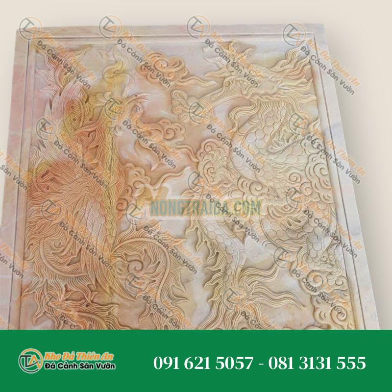 Phù điêu đá cẩm thạch vàng “long phượng” 75x90cm