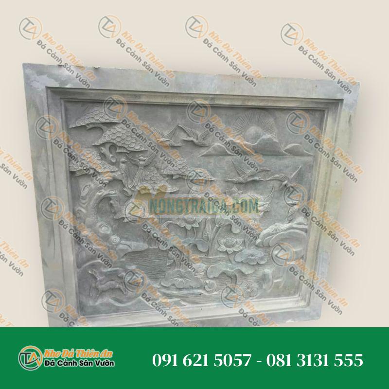 Phù điêu đá cẩm thạch xám “hồ sen” 80x90cm