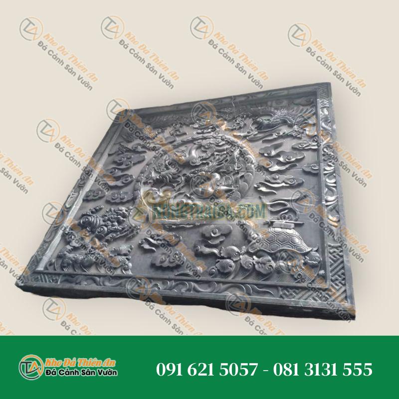 Phù điêu đá cẩm thạch xám “Long Ly Quy Phụng” 80x80cm