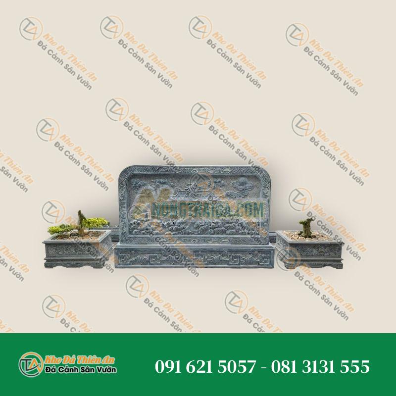 Phù điêu đá cổng tam quan, đá xanh đen 220x145cm
