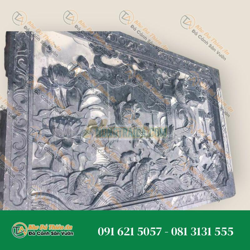 Phù điêu đá đen “cá chép hoá rồng” 125x65cm