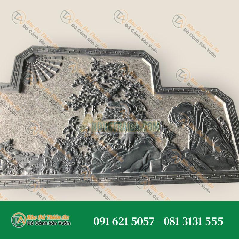 Phù điêu đá sơn thuỷ, đá xanh đen 110x45cm