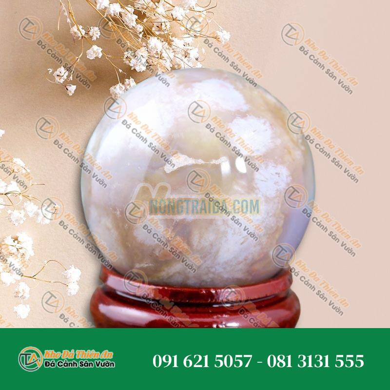 Quả cầu phong thuỷ mã não anh đào xám 6cm 300gr